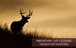 A silhouette of a buck against a yellow sky.