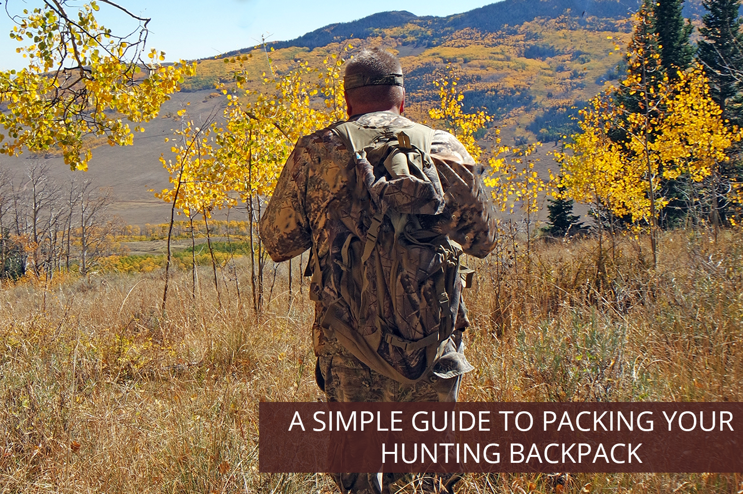 Anonymous man with back turned to camera, showing off hunting backpack.